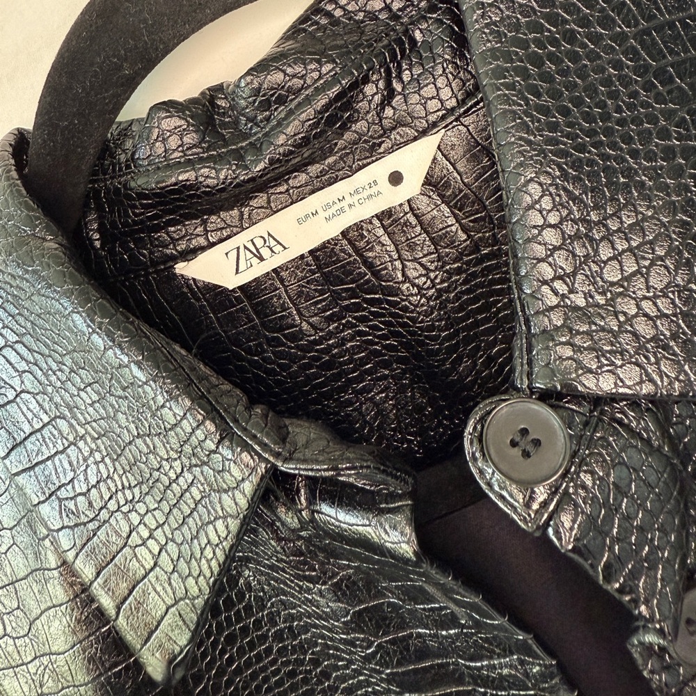 Zara Faux Leather Croc Effect collar shirt
